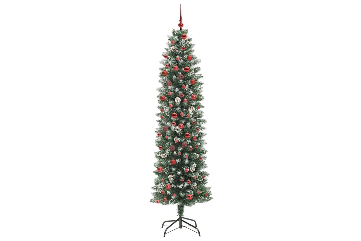 Vidaxl Artificial Slim Christmas Tree Green And White 210 Cm-3