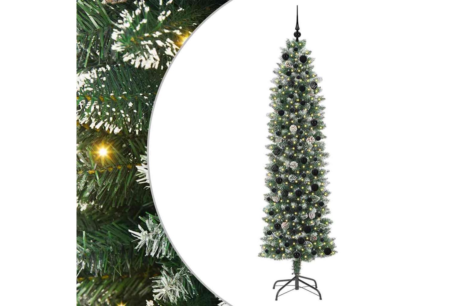 Vidaxl Artificial Slim Christmas Tree Green And White 210 Cm-2