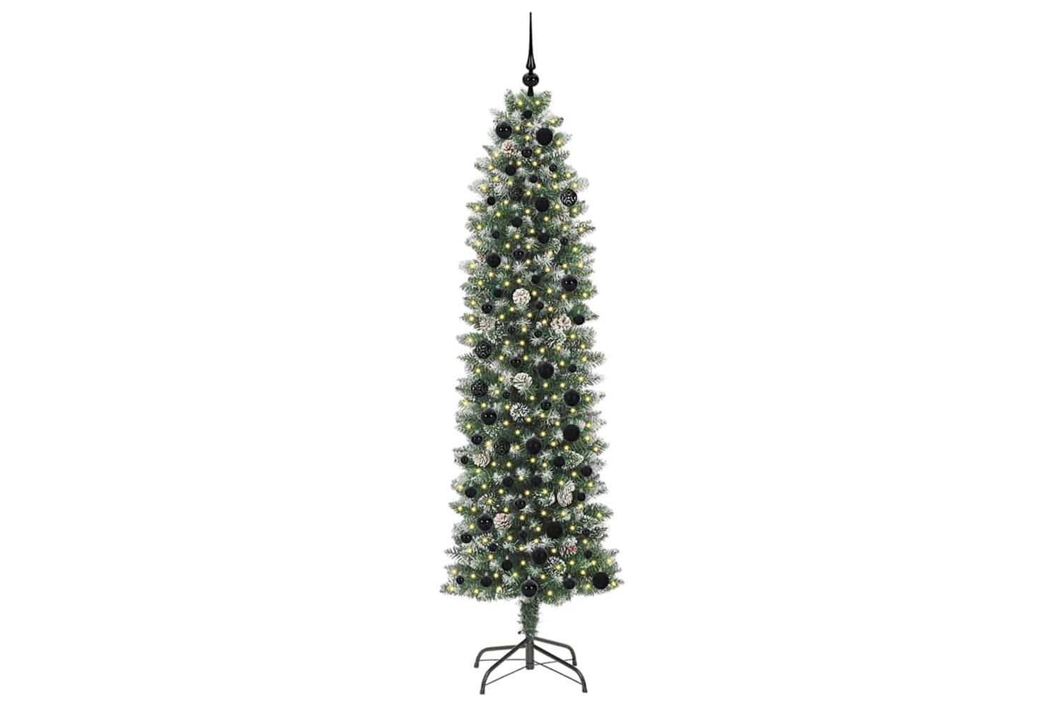 Vidaxl Artificial Slim Christmas Tree Green And White 210 Cm-3