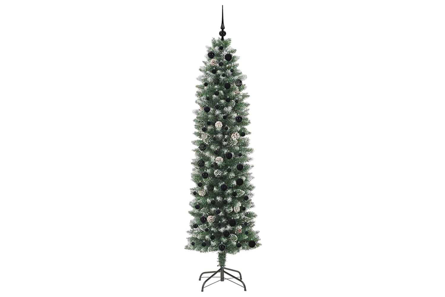 Vidaxl Artificial Slim Christmas Tree Green And White 210 Cm-4