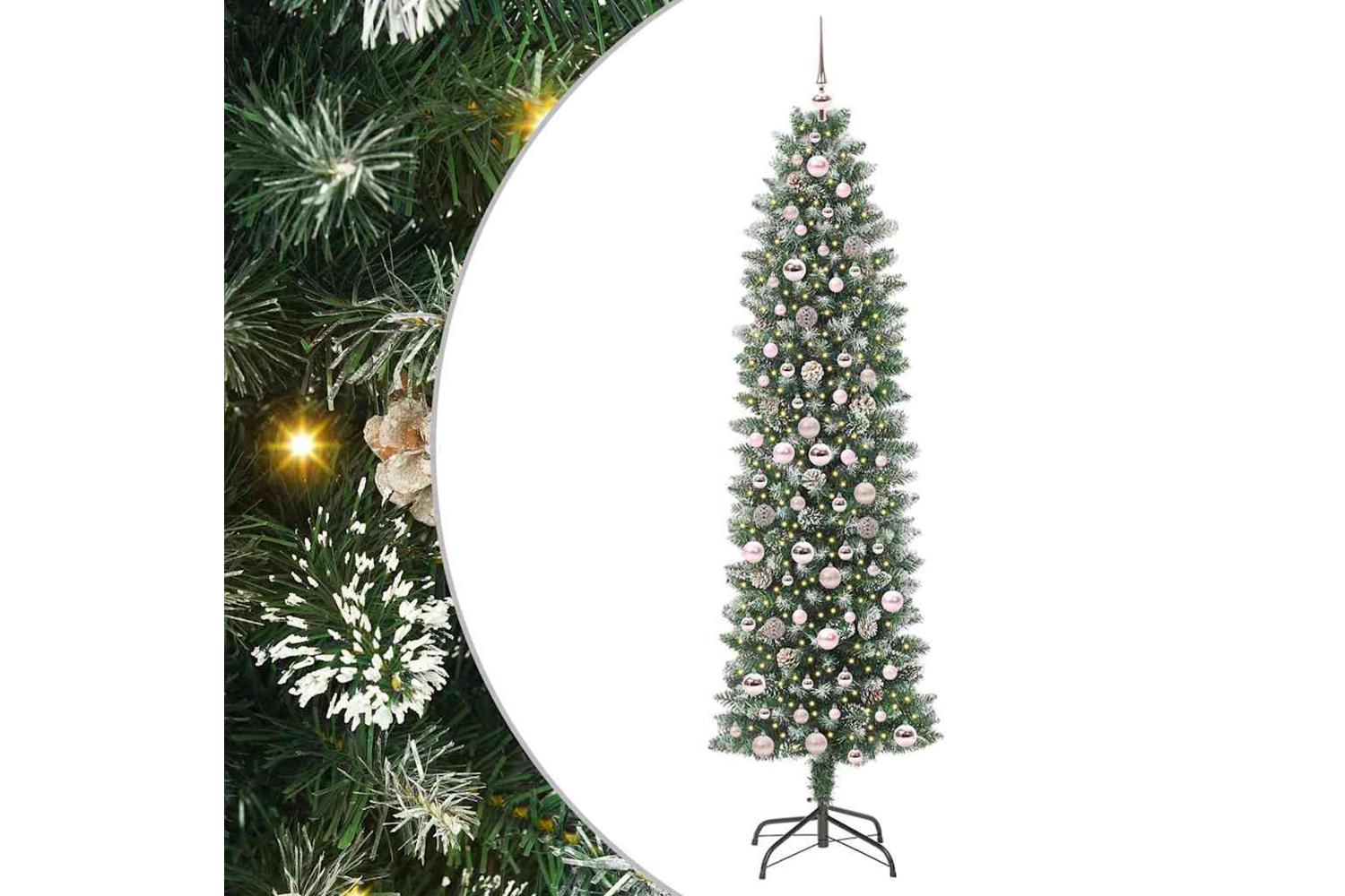 Vidaxl Artificial Slim Christmas Tree Green And White 210 Cm-2