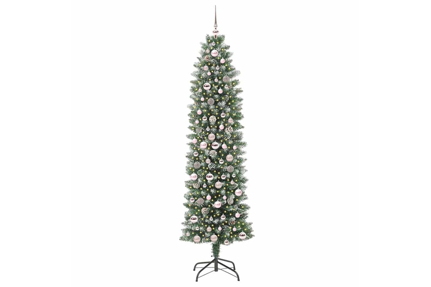 Vidaxl Artificial Slim Christmas Tree Green And White 210 Cm-3