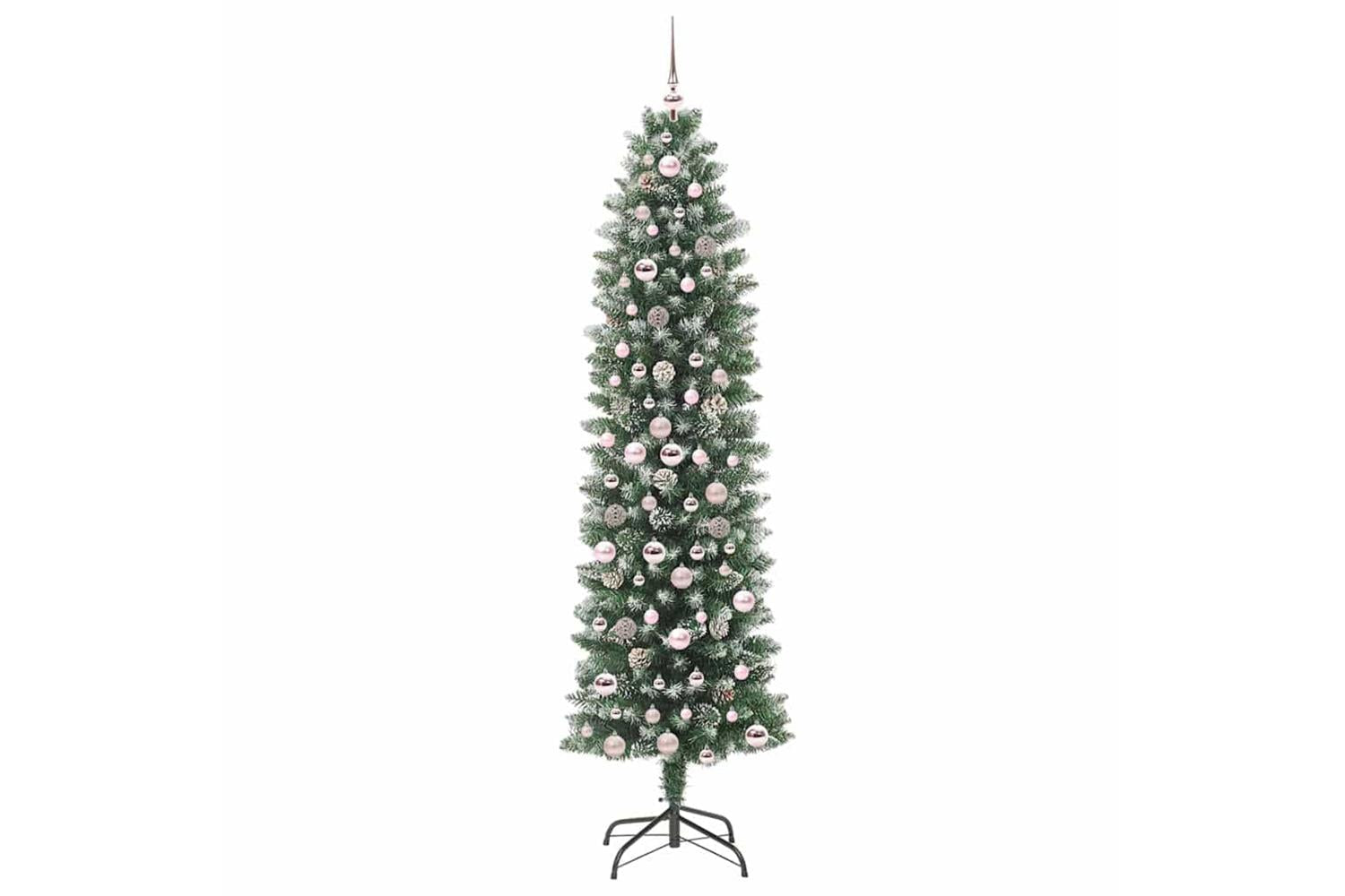 Vidaxl Artificial Slim Christmas Tree Green And White 210 Cm-4