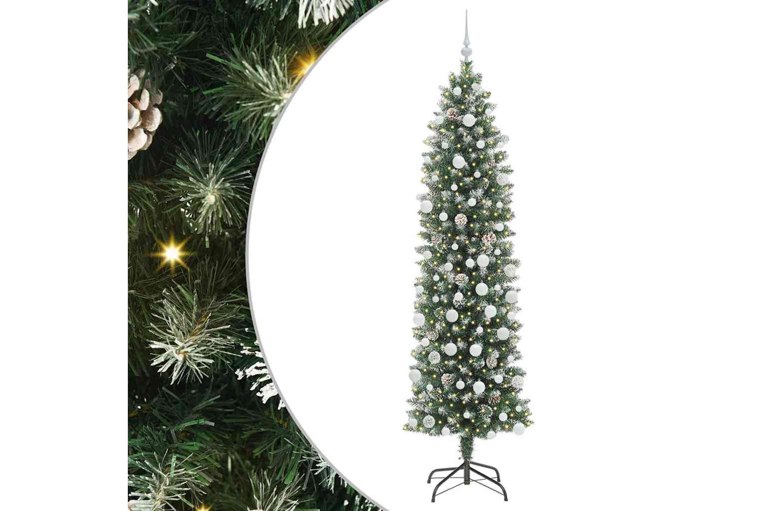 Vidaxl Artificial Slim Christmas Tree Green And White 210 Cm-2