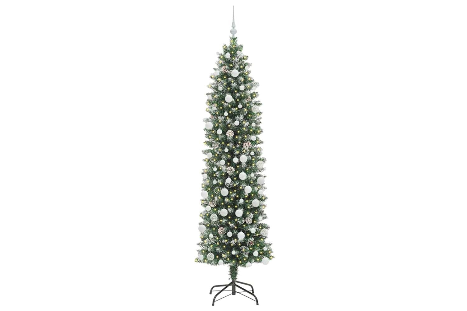 Vidaxl Artificial Slim Christmas Tree Green And White 210 Cm-3