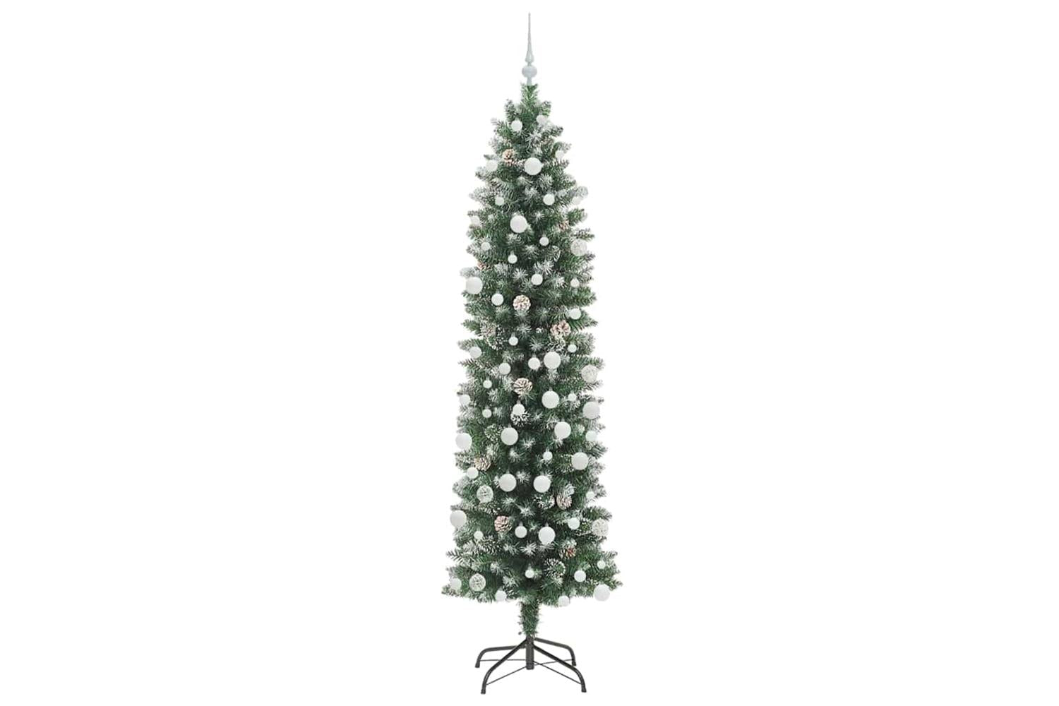 Vidaxl Artificial Slim Christmas Tree Green And White 210 Cm-4