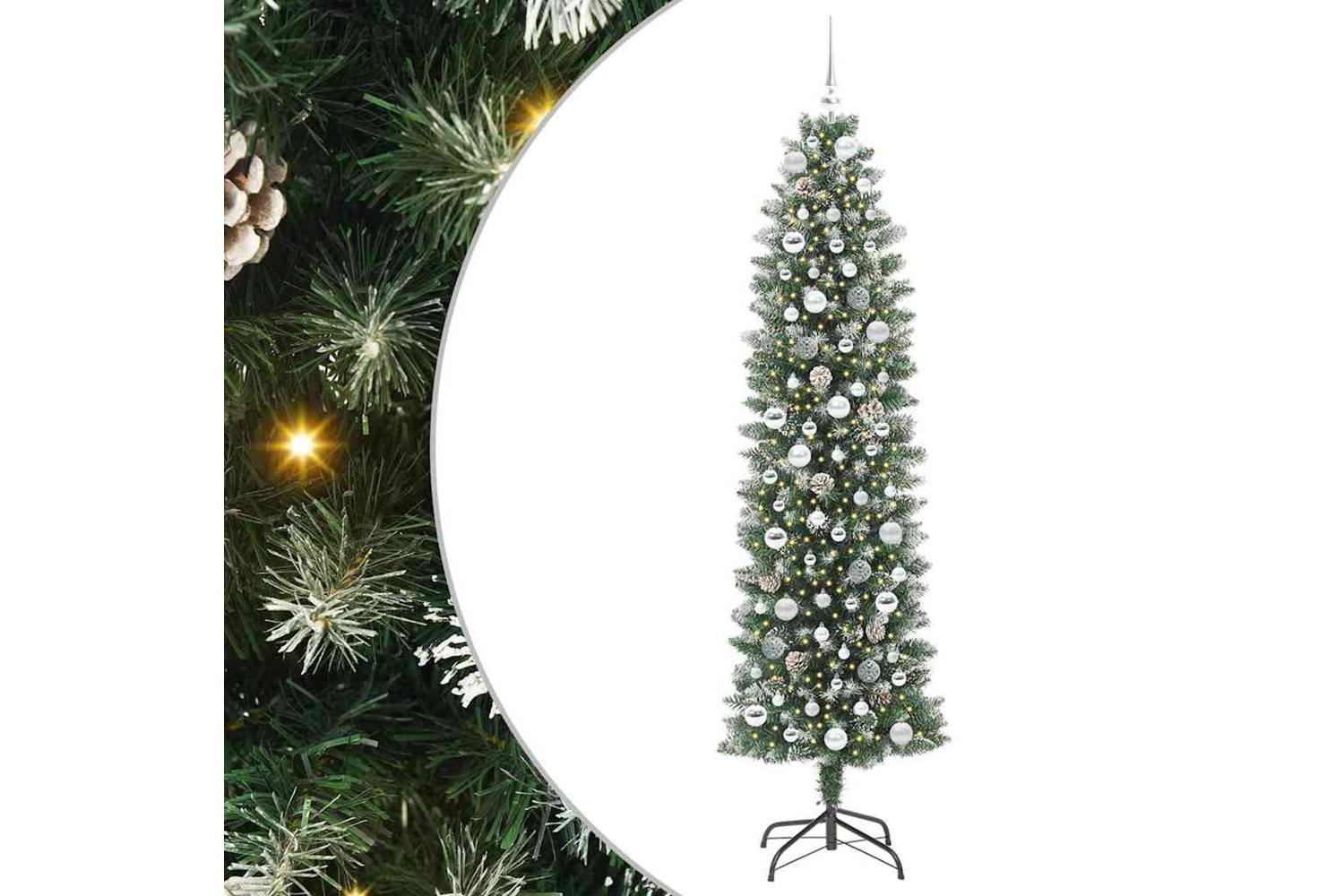 Vidaxl Artificial Slim Christmas Tree Green And White 210 Cm-2