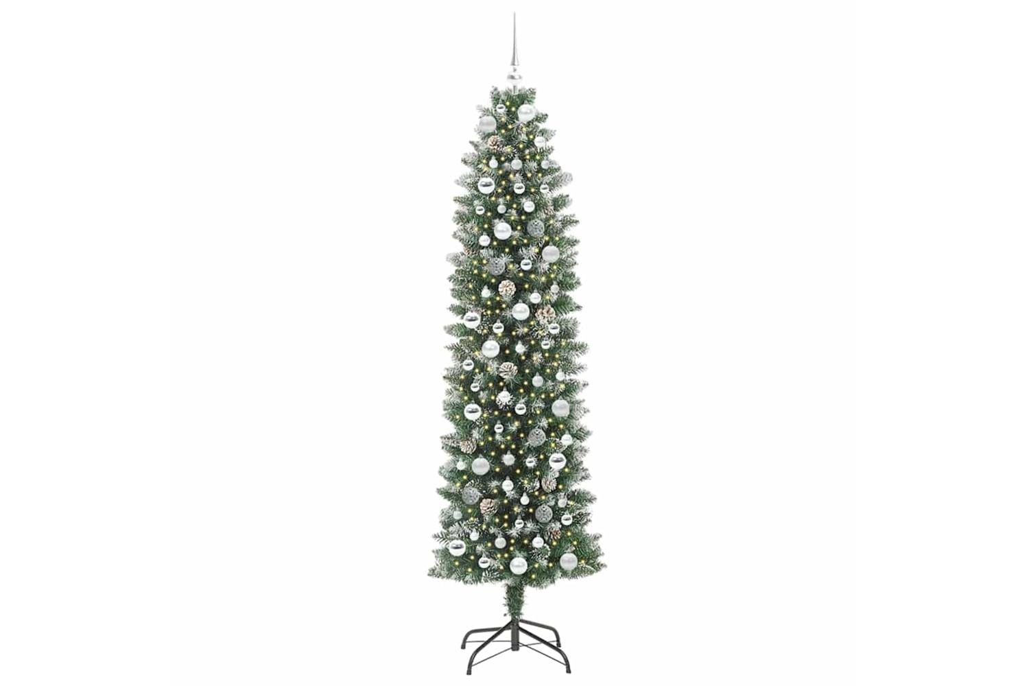Vidaxl Artificial Slim Christmas Tree Green And White 210 Cm-3