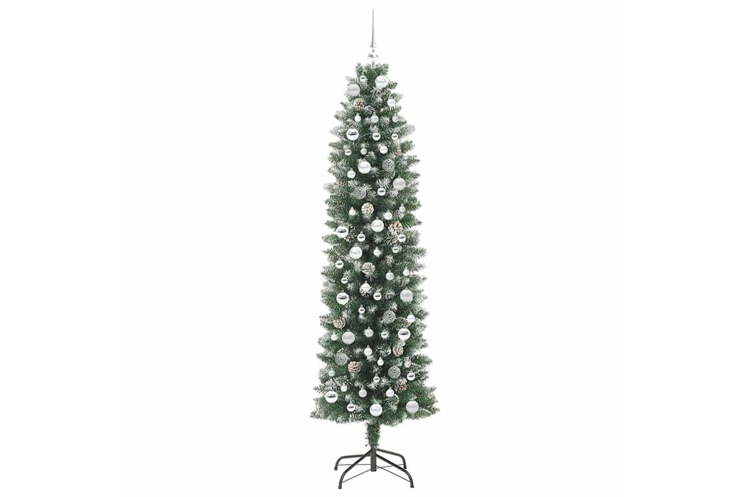 Vidaxl Artificial Slim Christmas Tree Green And White 210 Cm-4