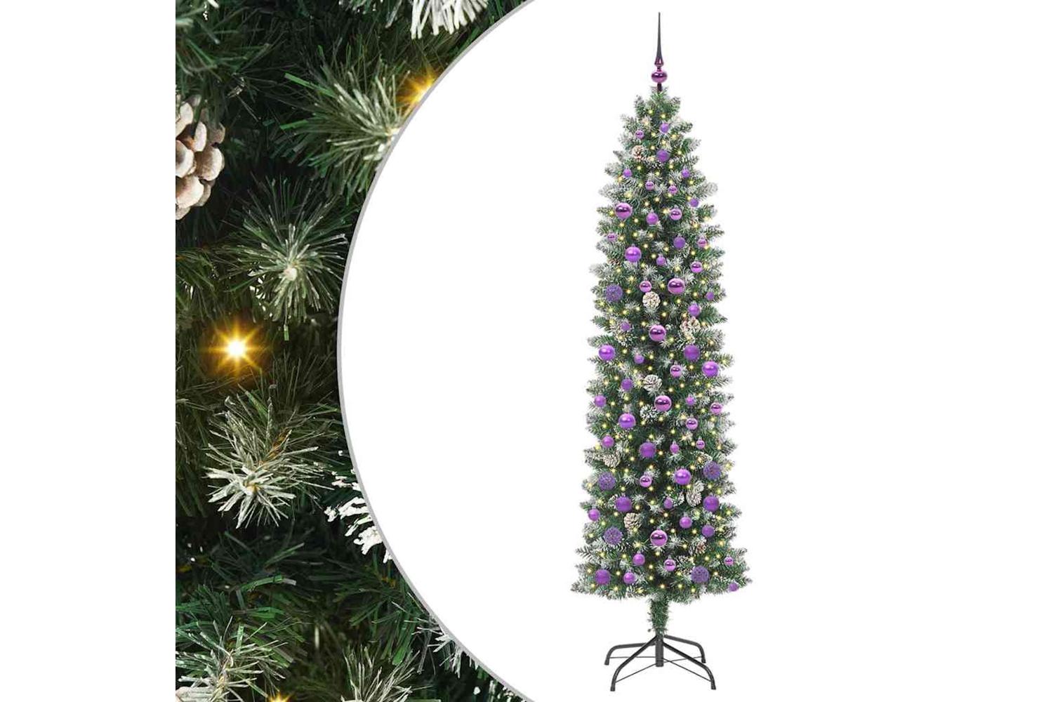 Vidaxl Artificial Slim Christmas Tree Green And White 210 Cm-2