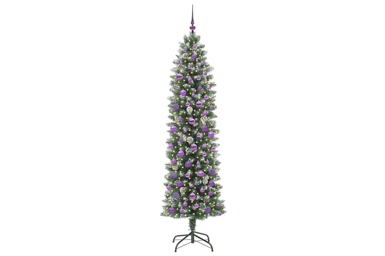 Vidaxl Artificial Slim Christmas Tree Green And White 210 Cm-3