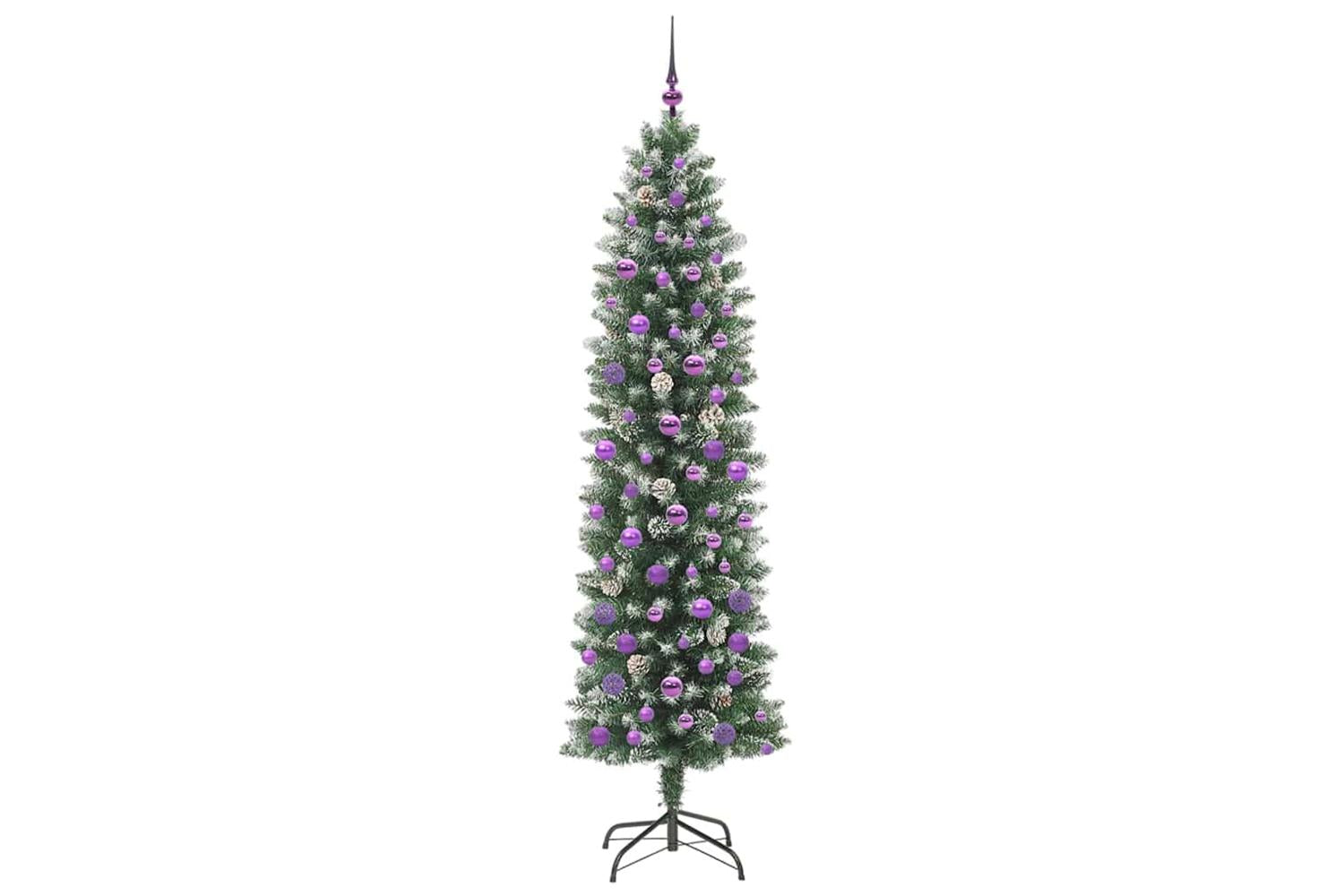 Vidaxl Artificial Slim Christmas Tree Green And White 210 Cm-4