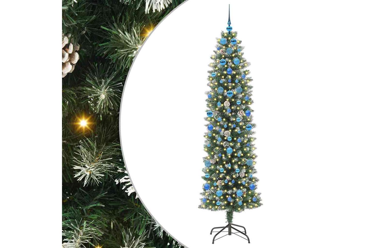 Vidaxl Artificial Slim Christmas Tree Green And White 210 Cm-2