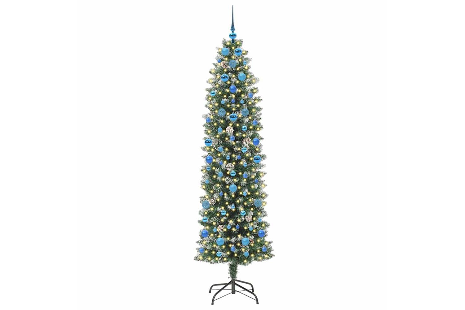 Vidaxl Artificial Slim Christmas Tree Green And White 210 Cm-3