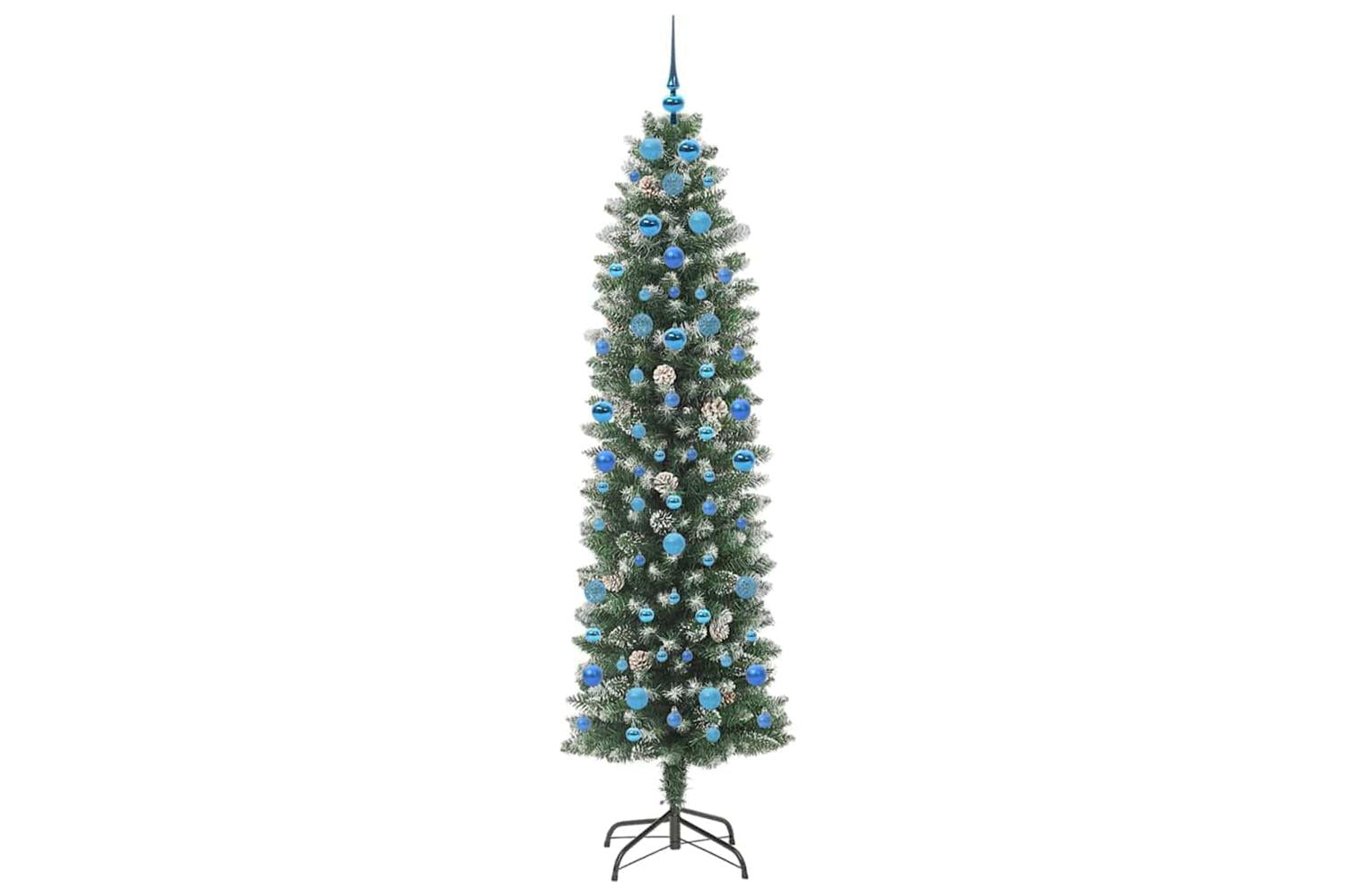 Vidaxl Artificial Slim Christmas Tree Green And White 210 Cm-4