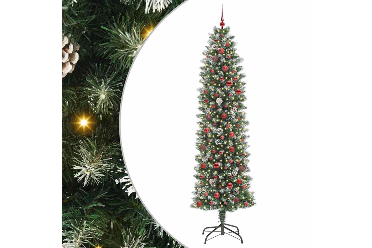 Vidaxl Artificial Slim Christmas Tree Green And White 240 Cm-2