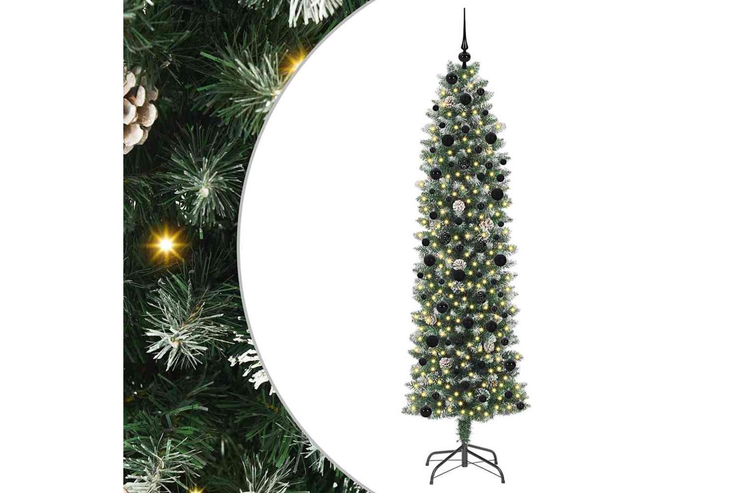 Vidaxl Artificial Slim Christmas Tree Green And White 240 Cm-2