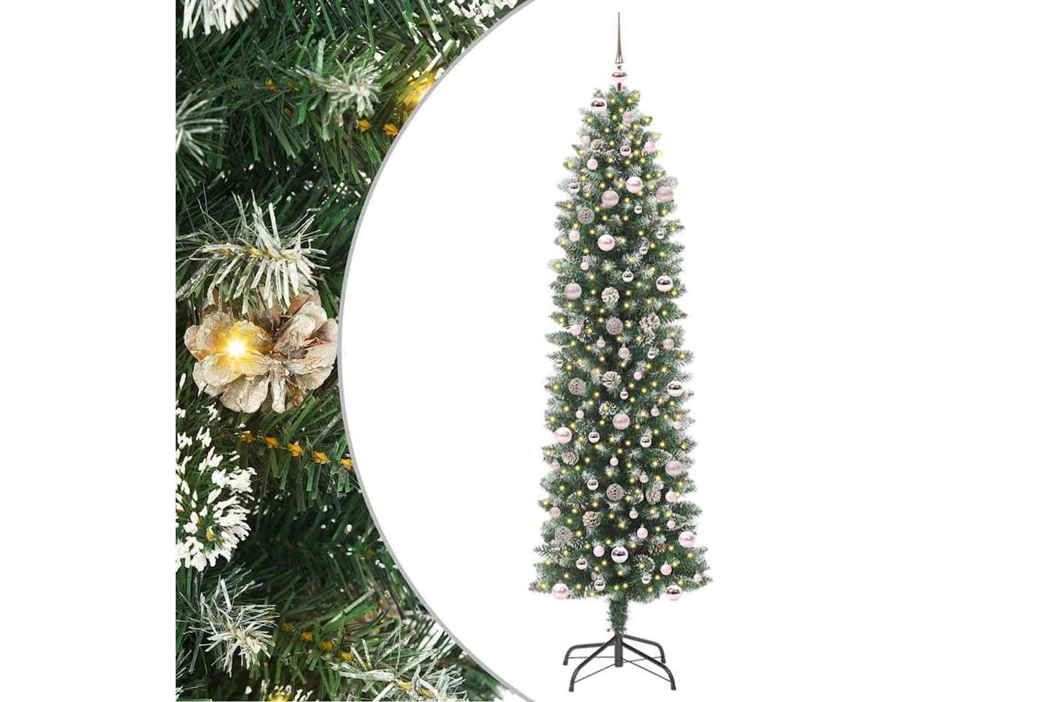 Vidaxl Artificial Slim Christmas Tree Green And White 240 Cm-2