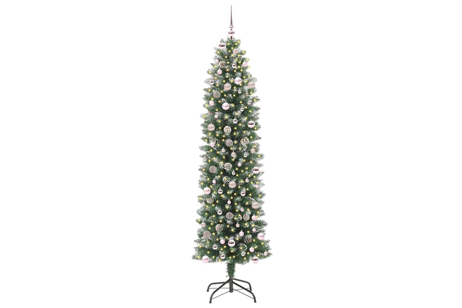 Vidaxl Artificial Slim Christmas Tree Green And White 240 Cm-3