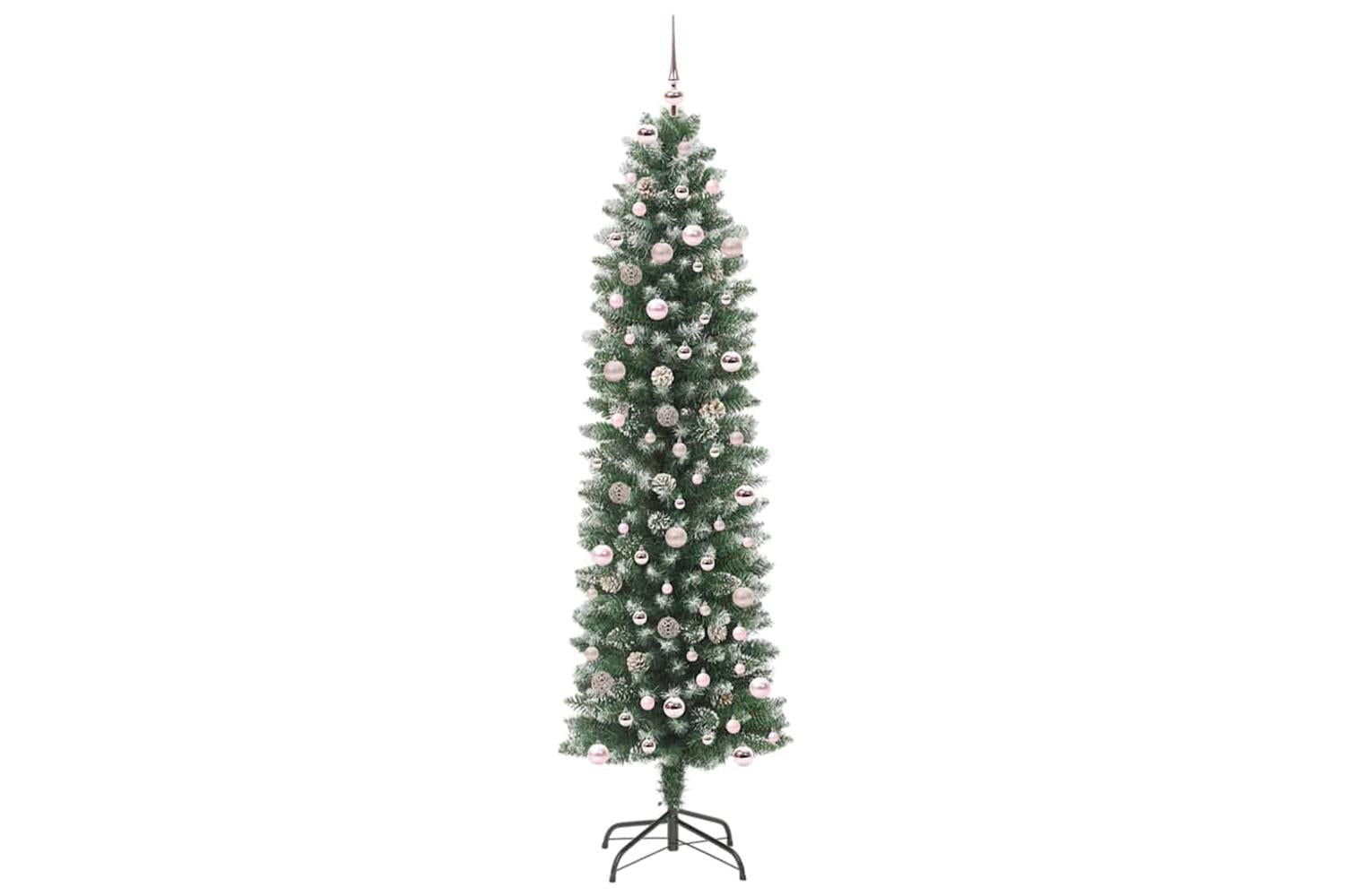 Vidaxl Artificial Slim Christmas Tree Green And White 240 Cm-4