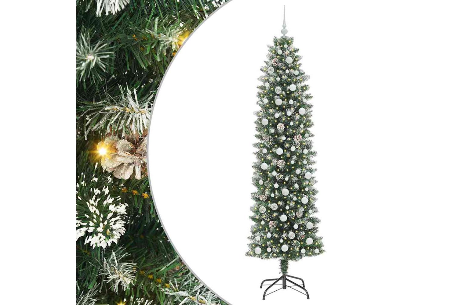Vidaxl Artificial Slim Christmas Tree Green And White 240 Cm-2