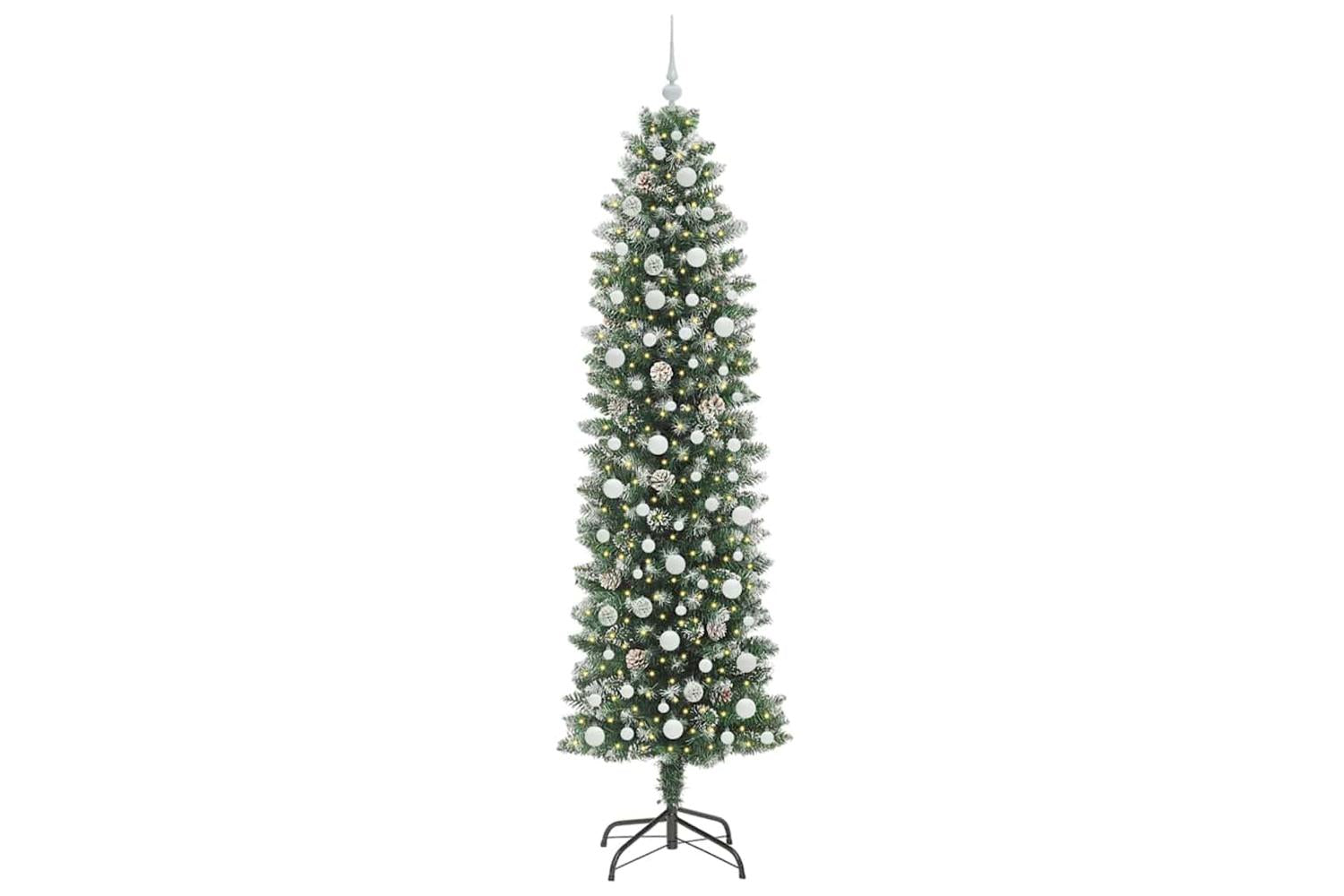 Vidaxl Artificial Slim Christmas Tree Green And White 240 Cm-3