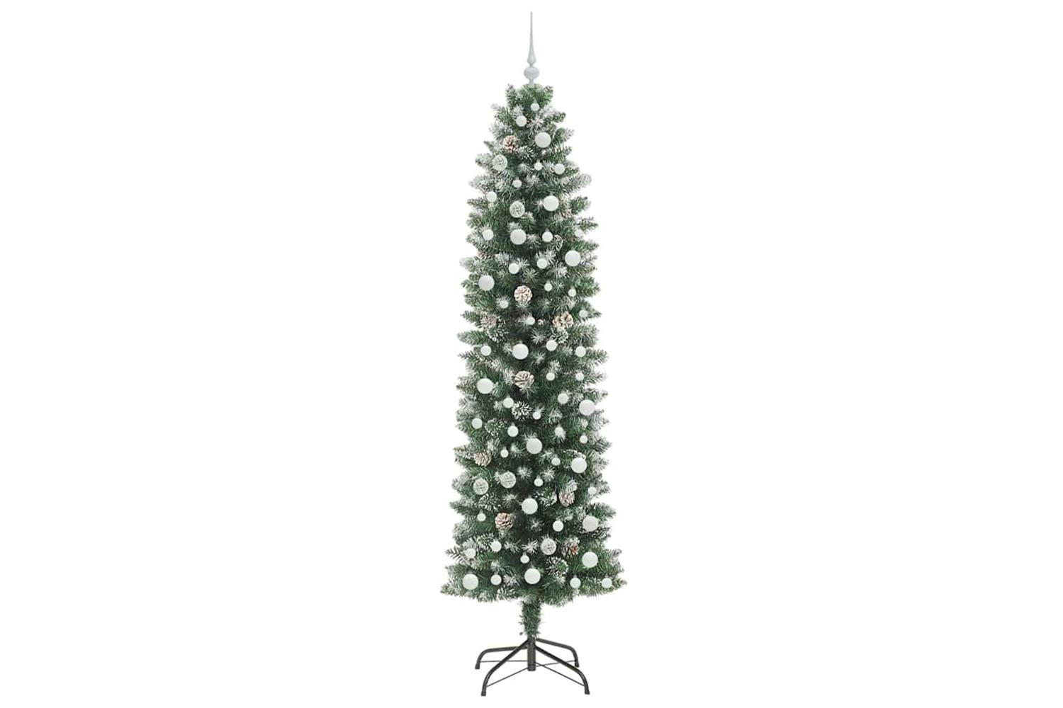 Vidaxl Artificial Slim Christmas Tree Green And White 240 Cm-4