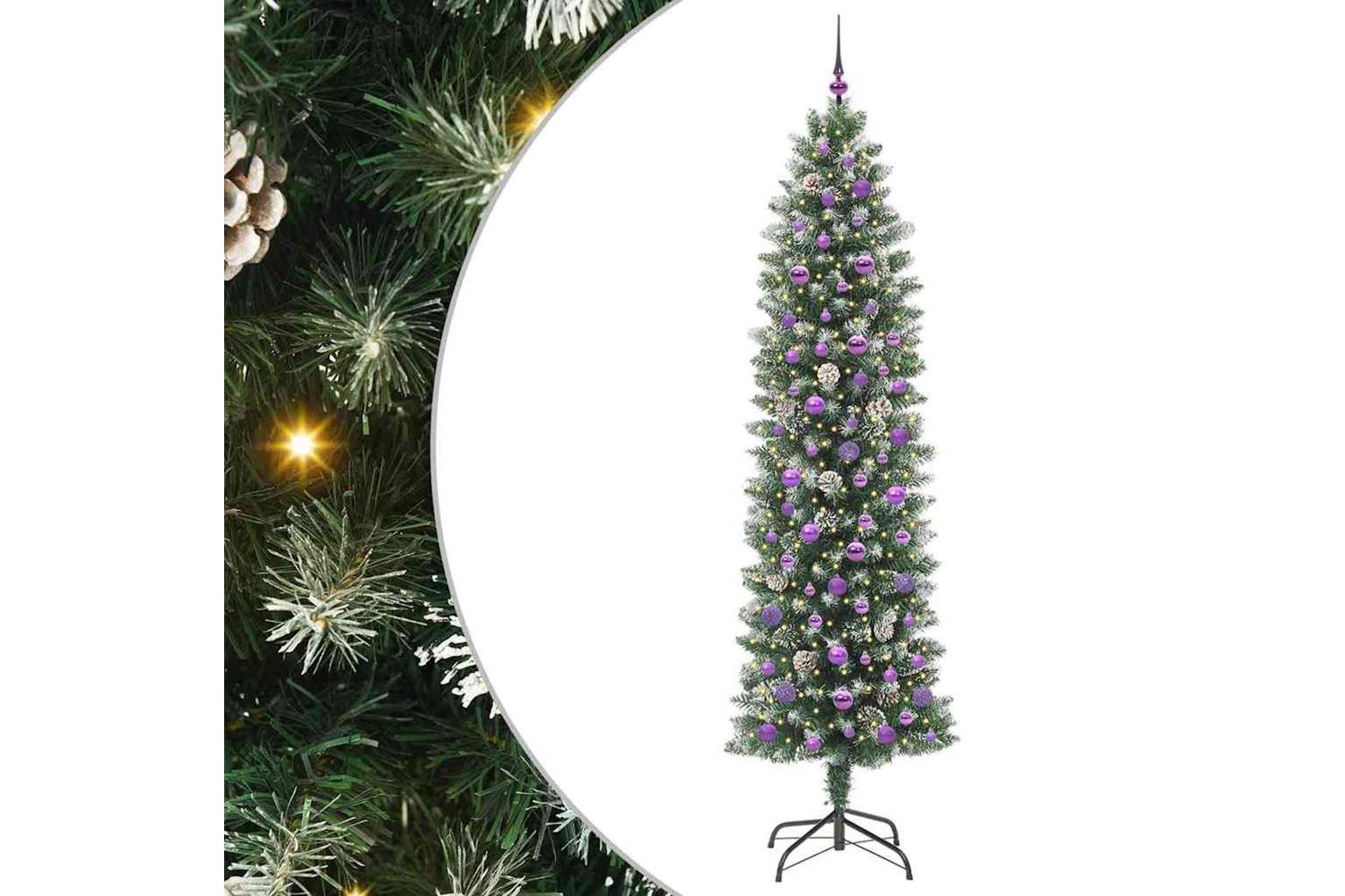 Vidaxl Artificial Slim Christmas Tree Green And White 240 Cm-2