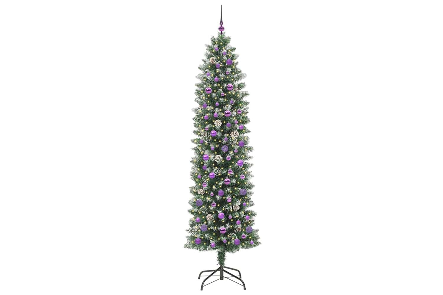 Vidaxl Artificial Slim Christmas Tree Green And White 240 Cm-3