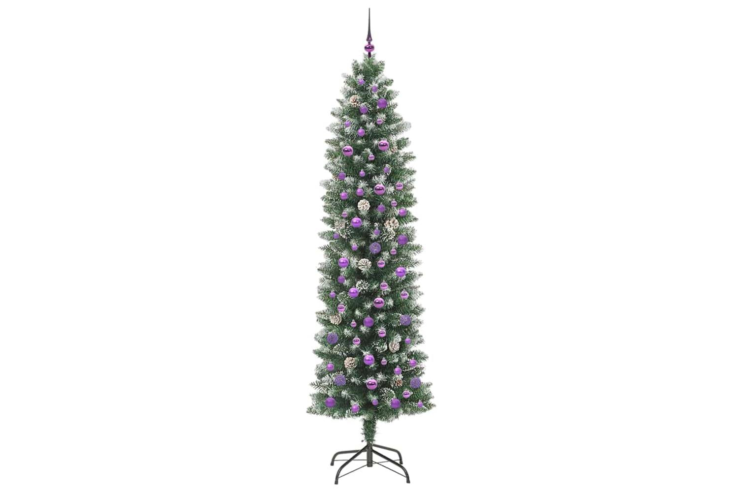 Vidaxl Artificial Slim Christmas Tree Green And White 240 Cm-4