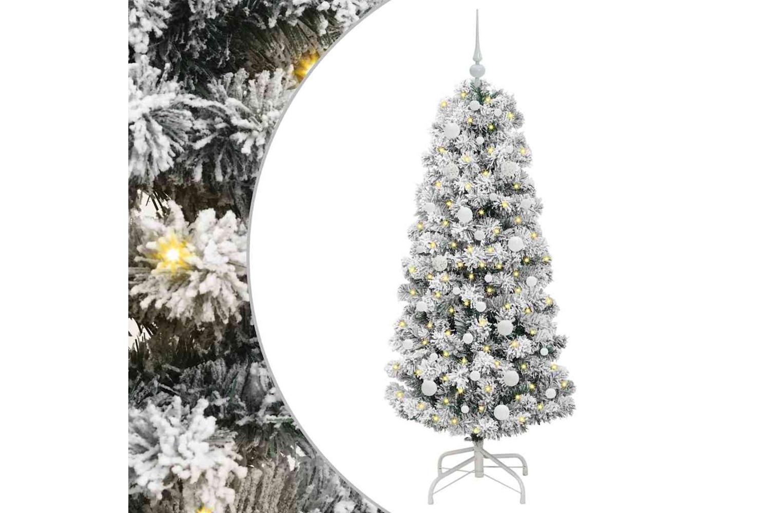 Vidaxl Artificial Hinged Christmas Tree Green And White 150 Cm-2