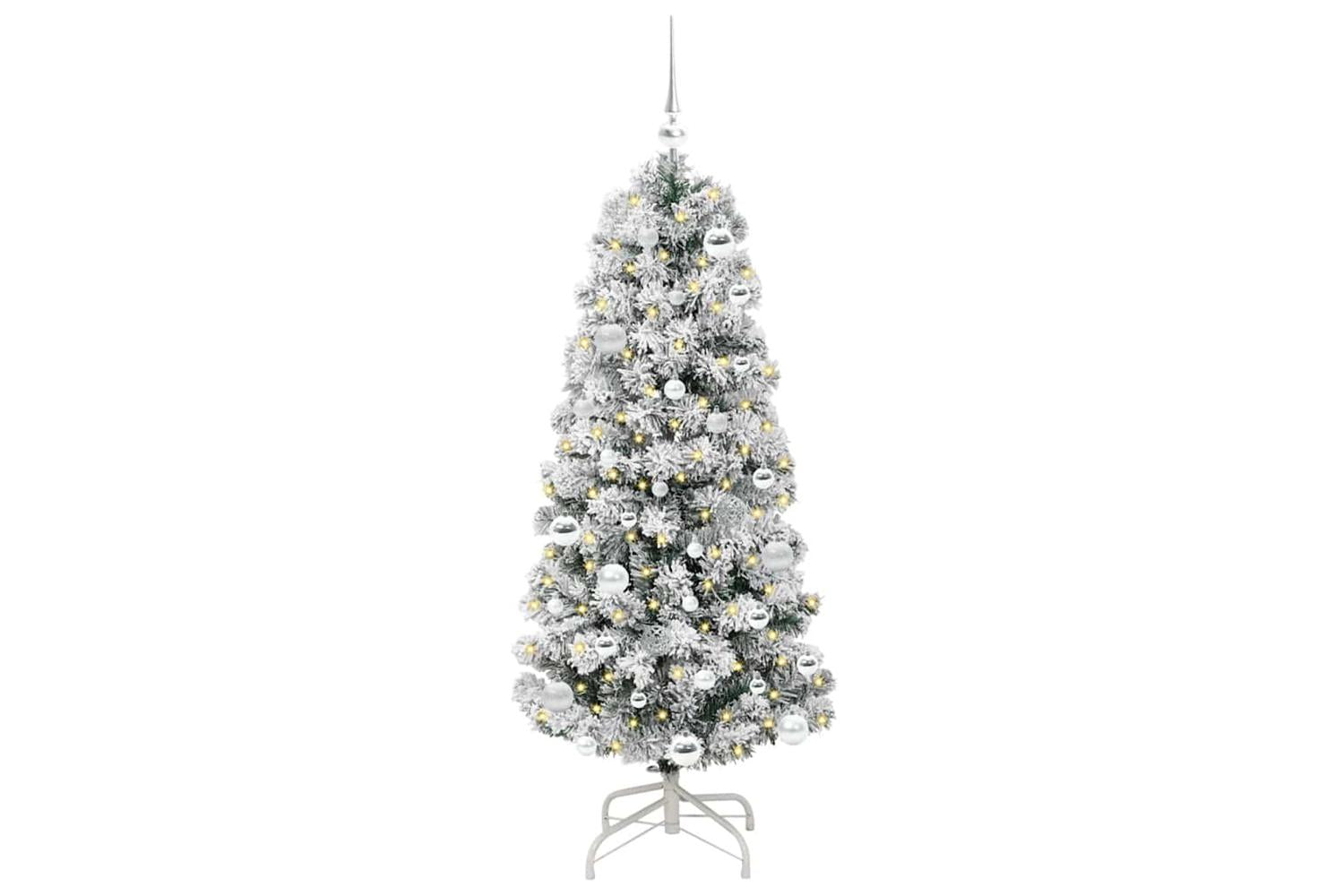 Vidaxl Artificial Hinged Christmas Tree Green And White 150 Cm-3