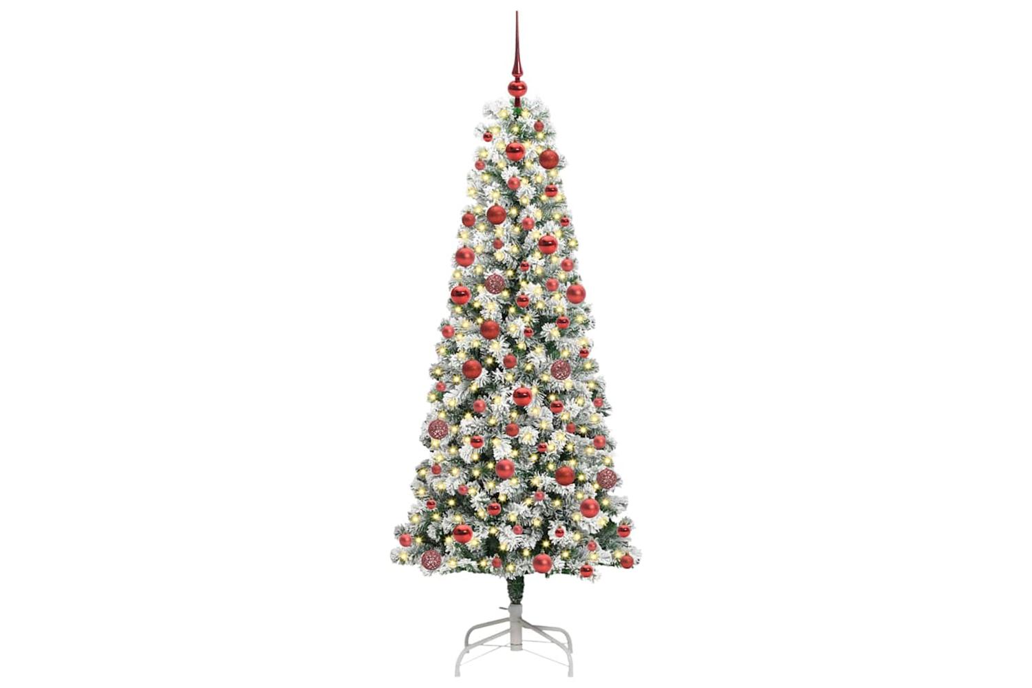 Vidaxl Artificial Hinged Christmas Tree Green And White 180 Cm-3