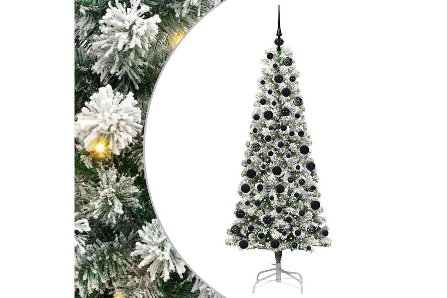 Vidaxl Artificial Hinged Christmas Tree Green And White 180 Cm-2