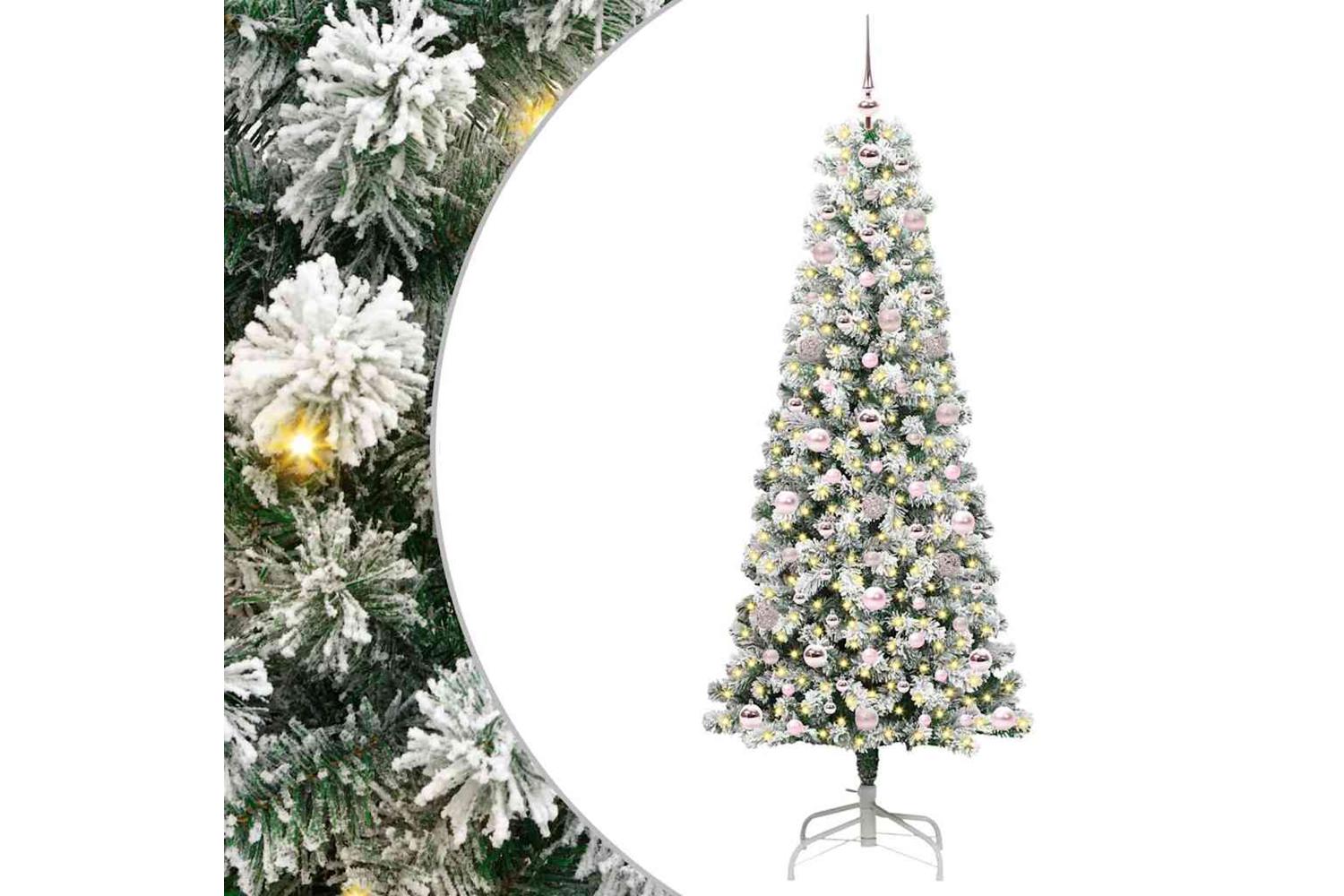 Vidaxl Artificial Hinged Christmas Tree Green And White 180 Cm-2