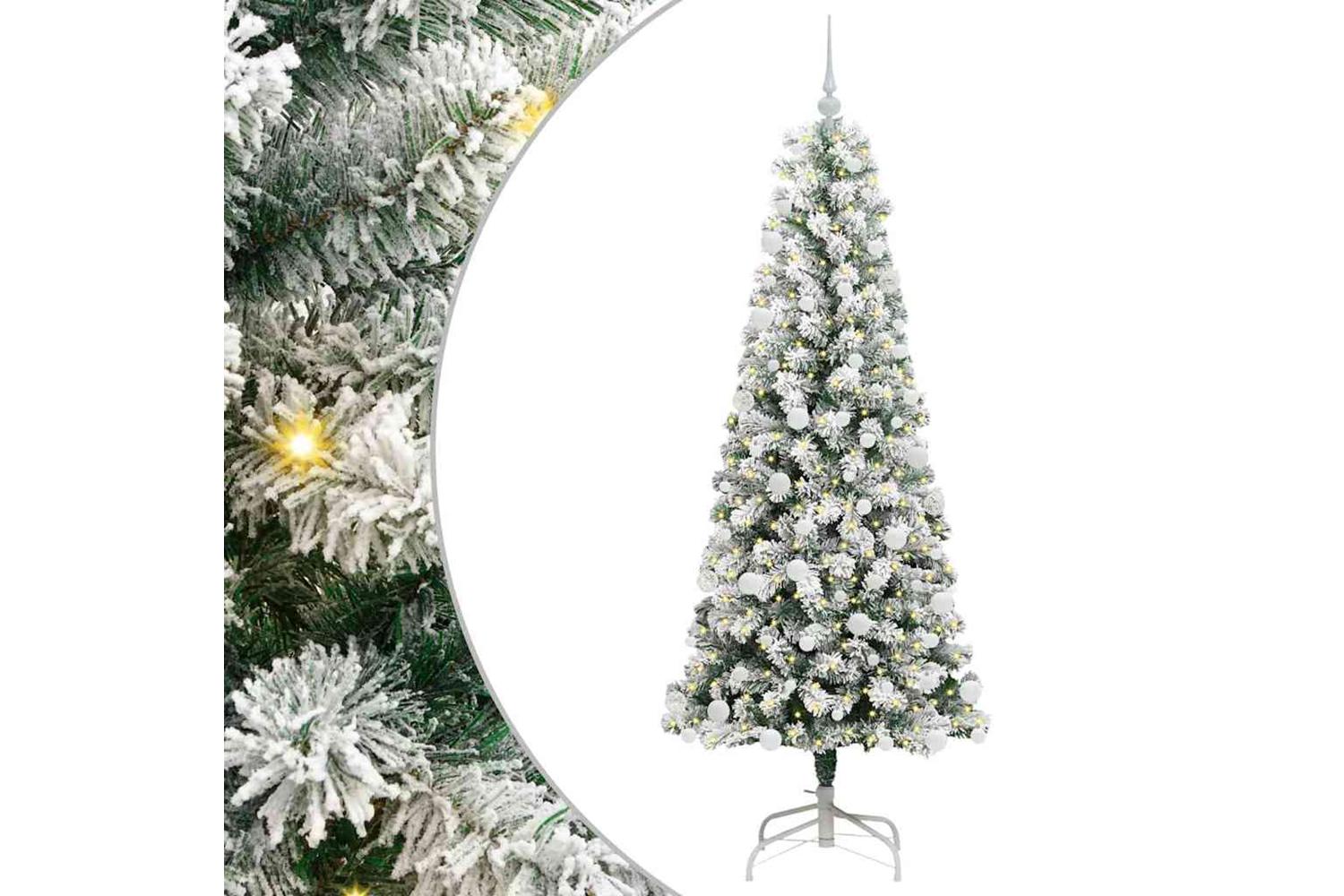 Vidaxl Artificial Hinged Christmas Tree Green And White 180 Cm-2