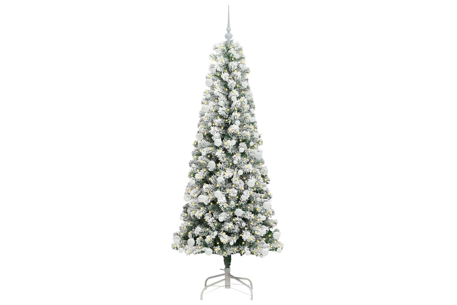 Vidaxl Artificial Hinged Christmas Tree Green And White 180 Cm-3