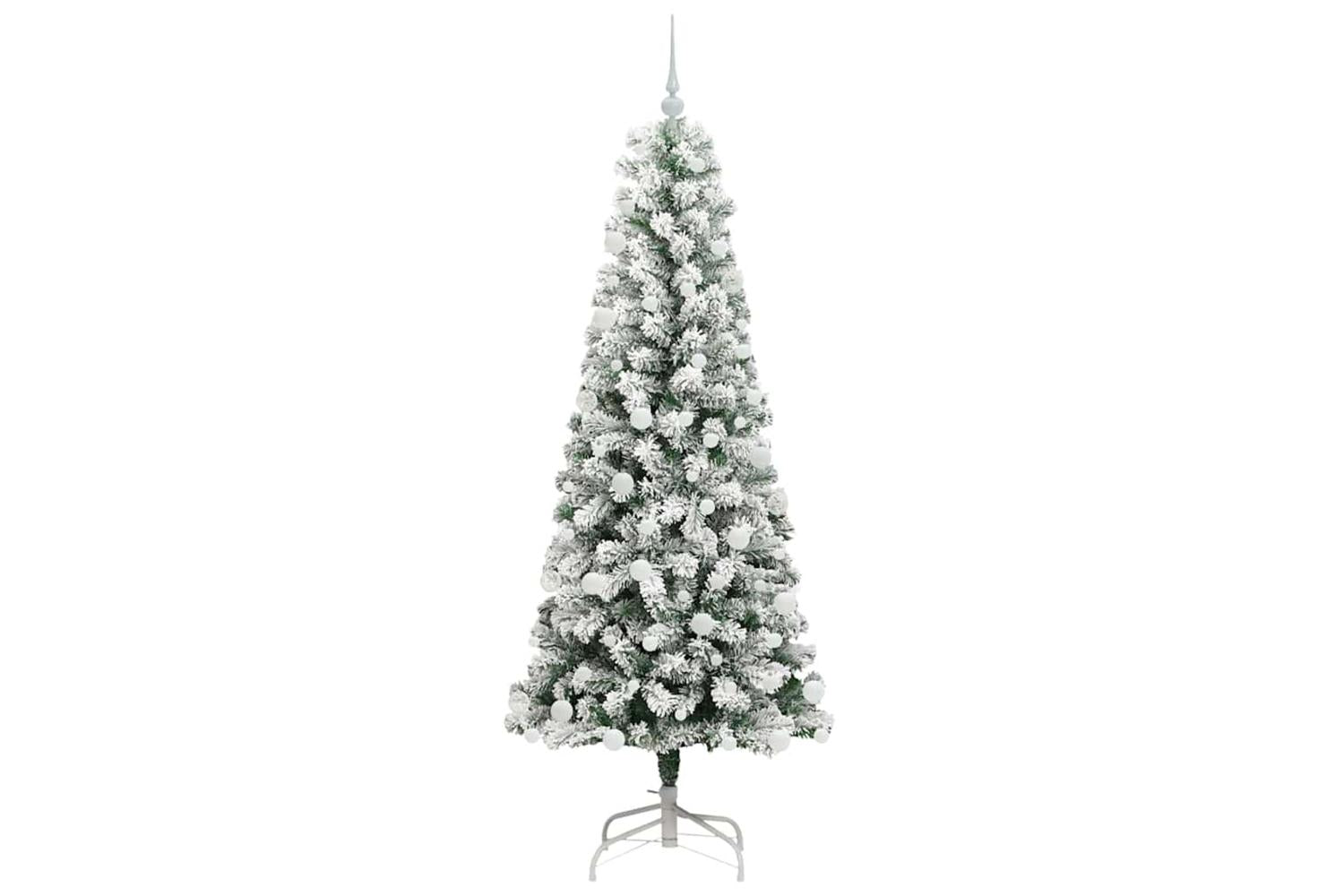 Vidaxl Artificial Hinged Christmas Tree Green And White 180 Cm-4