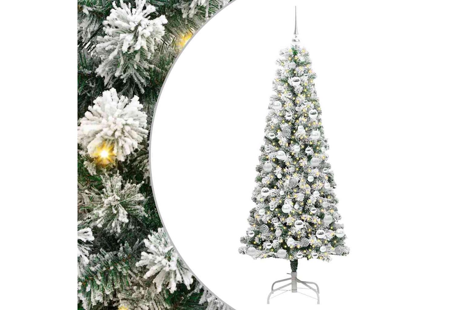 Vidaxl Artificial Hinged Christmas Tree Green And White 180 Cm-2