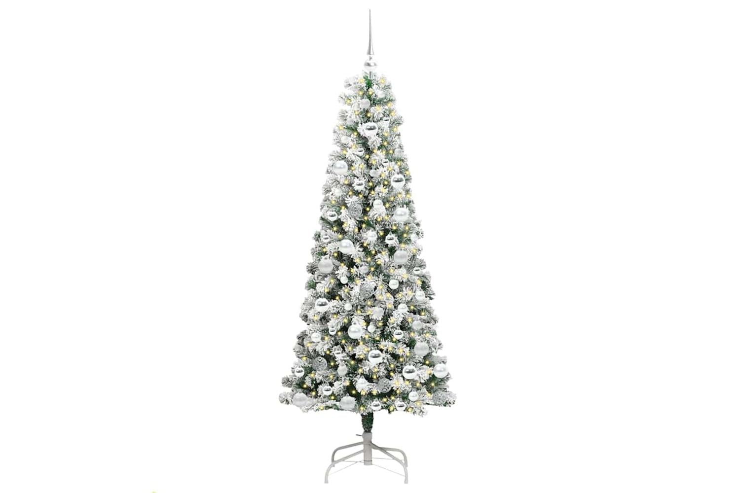 Vidaxl Artificial Hinged Christmas Tree Green And White 180 Cm-3