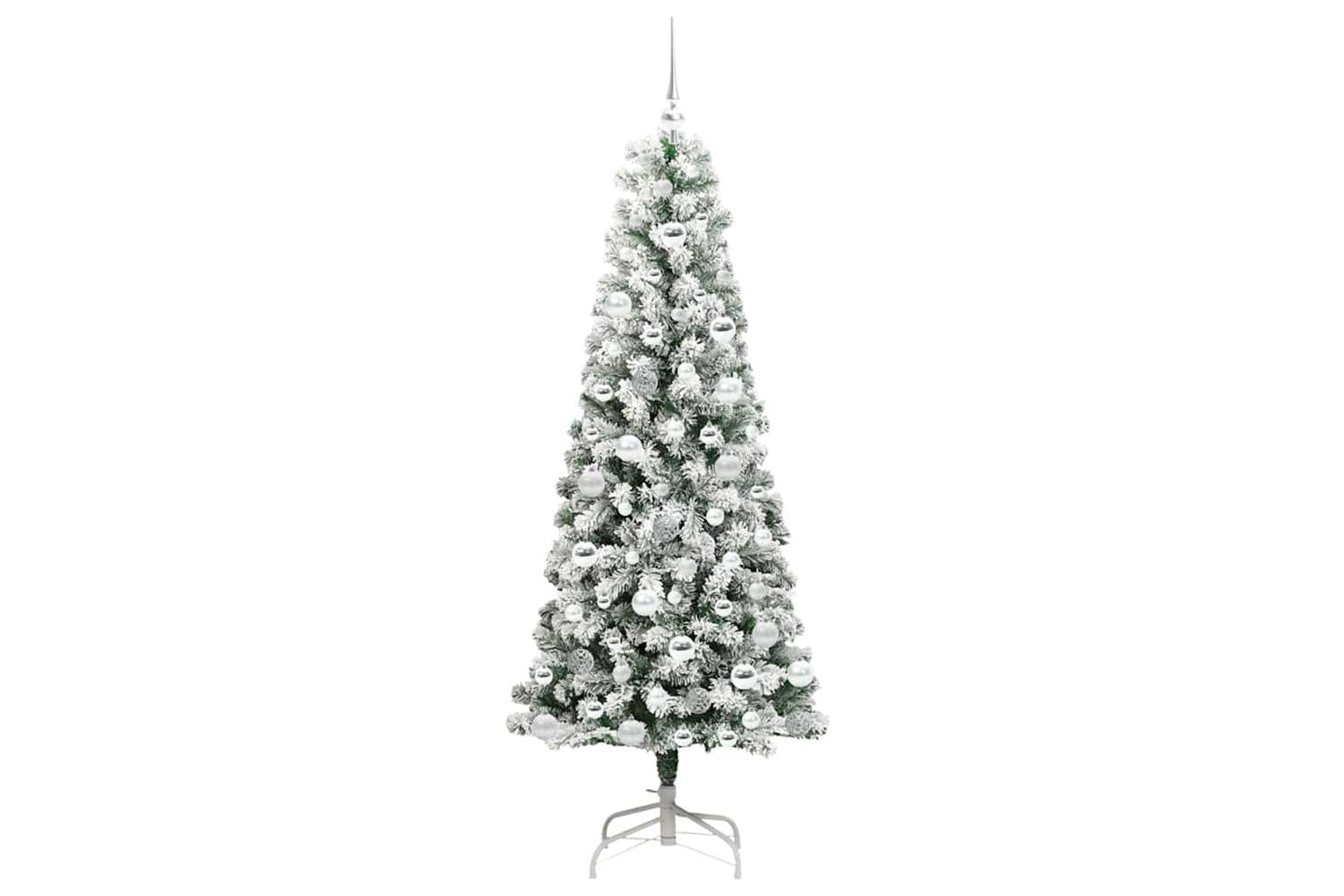 Vidaxl Artificial Hinged Christmas Tree Green And White 180 Cm-4