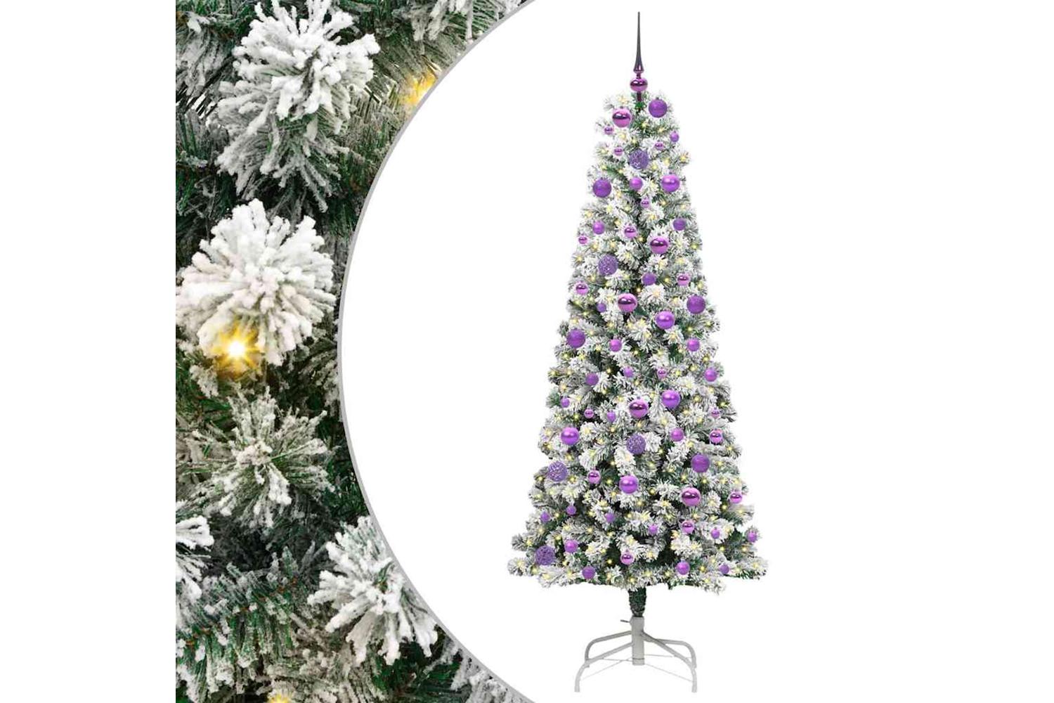 Vidaxl Artificial Hinged Christmas Tree Green And White 180 Cm-2
