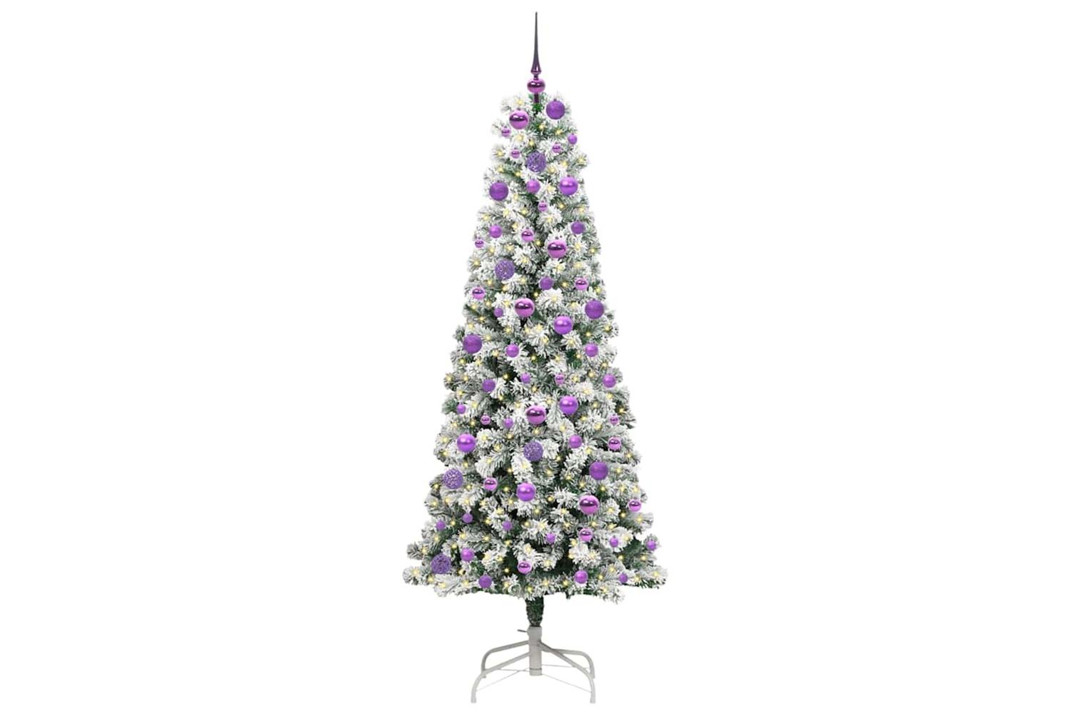 Vidaxl Artificial Hinged Christmas Tree Green And White 180 Cm-3