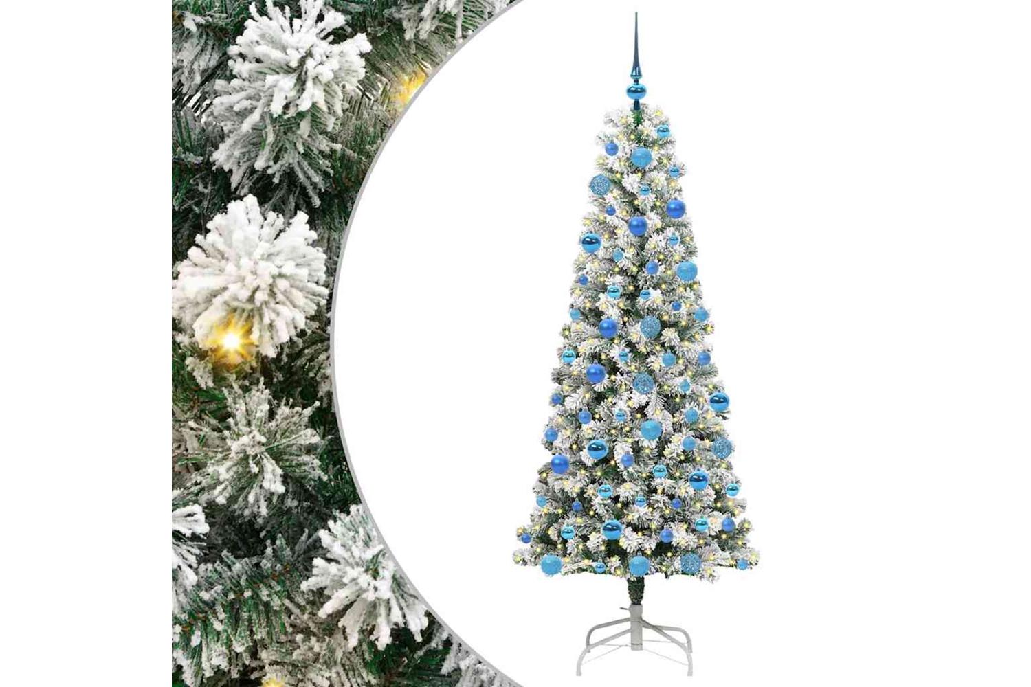 Vidaxl Artificial Hinged Christmas Tree Green And White 180 Cm-2