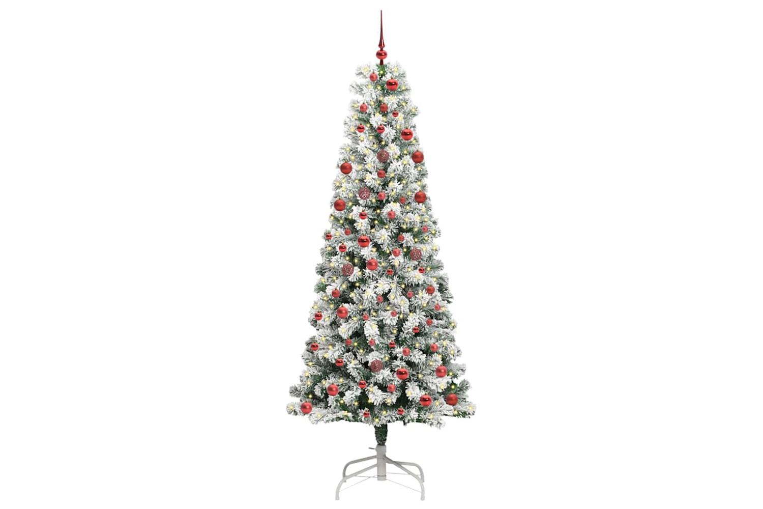 Vidaxl Artificial Hinged Christmas Tree Green And White 210 Cm-2