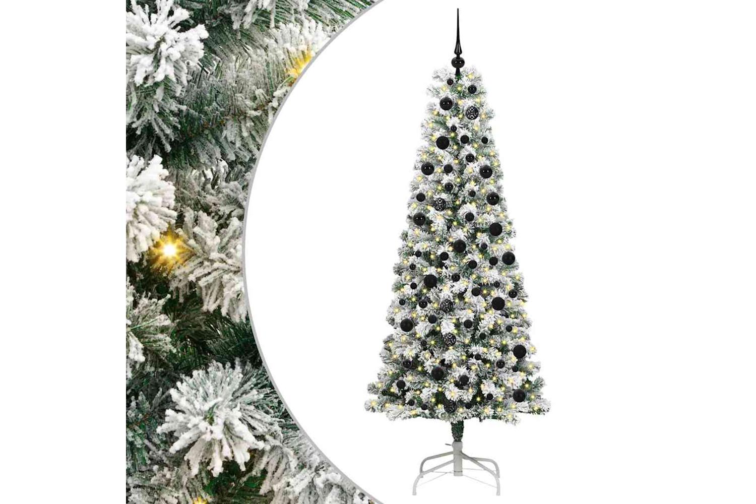 Vidaxl Artificial Hinged Christmas Tree Green And White 210 Cm-2