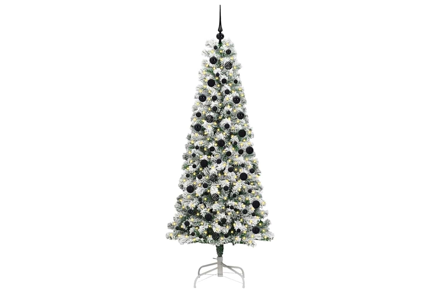Vidaxl Artificial Hinged Christmas Tree Green And White 210 Cm-3