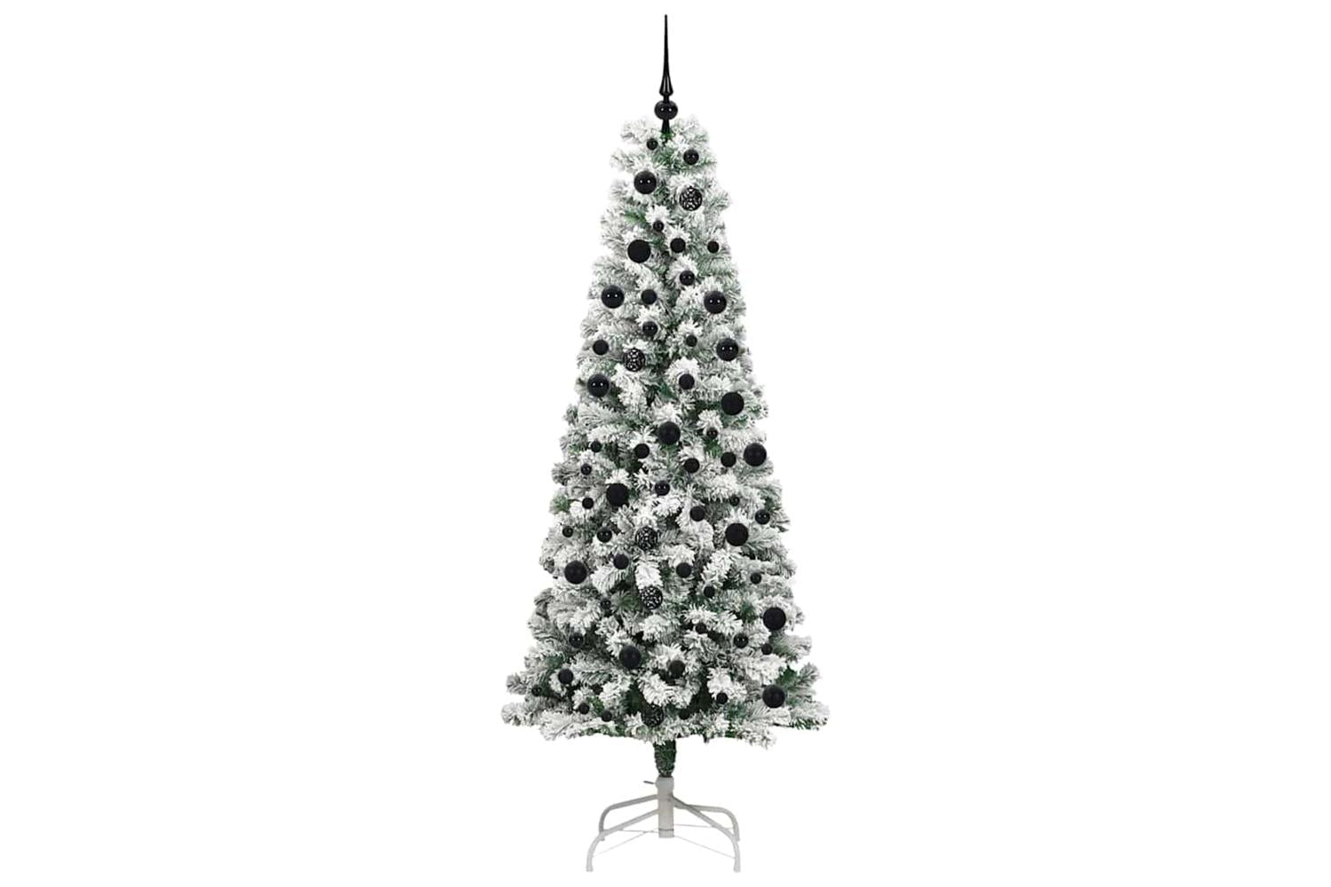 Vidaxl Artificial Hinged Christmas Tree Green And White 210 Cm-4