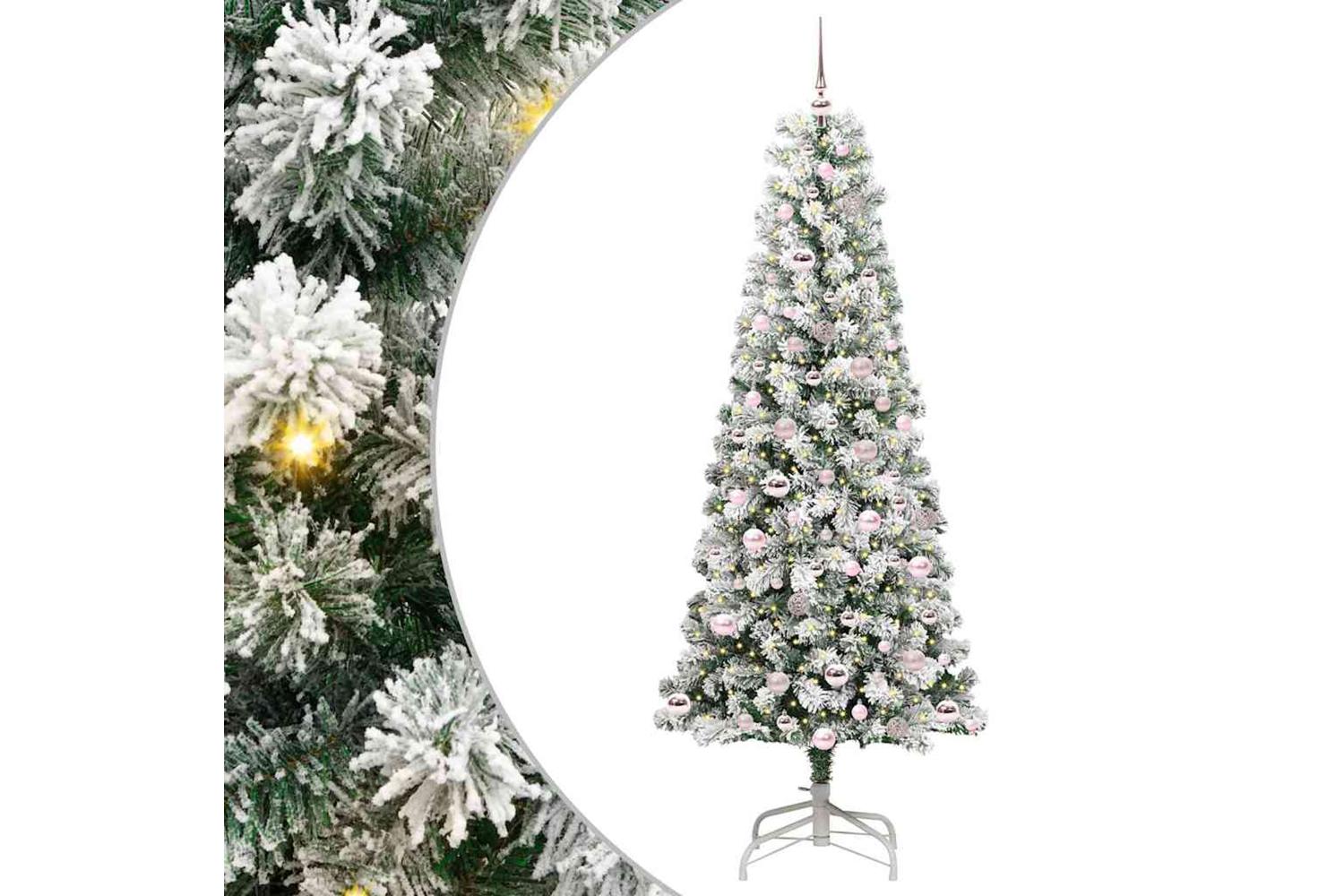 Vidaxl Artificial Hinged Christmas Tree Green And White 210 Cm-2