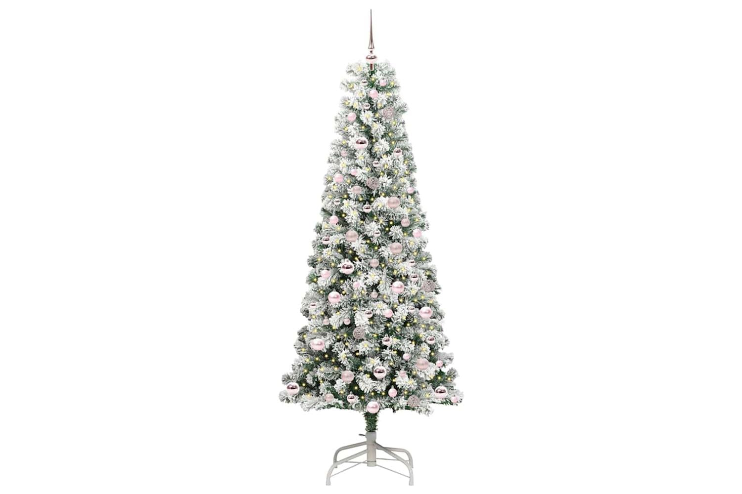 Vidaxl Artificial Hinged Christmas Tree Green And White 210 Cm-3